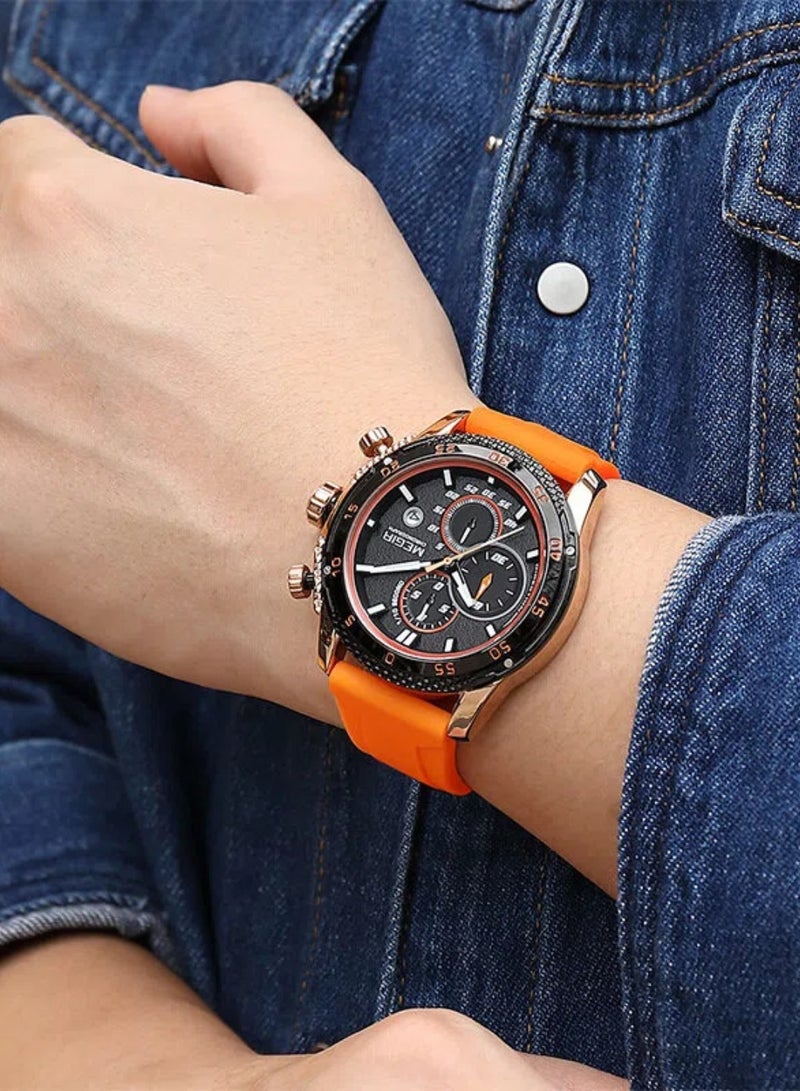 ميجر ساعة الرجال بحزام سيليكون كرونوغراف تناظري 2112G-46mm-Orange - Image 2