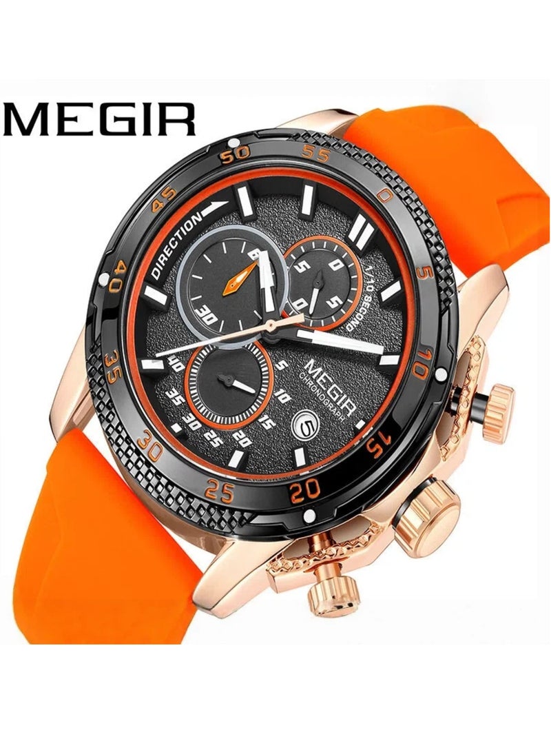 ميجر ساعة الرجال بحزام سيليكون كرونوغراف تناظري 2112G-46mm-Orange - Image 4