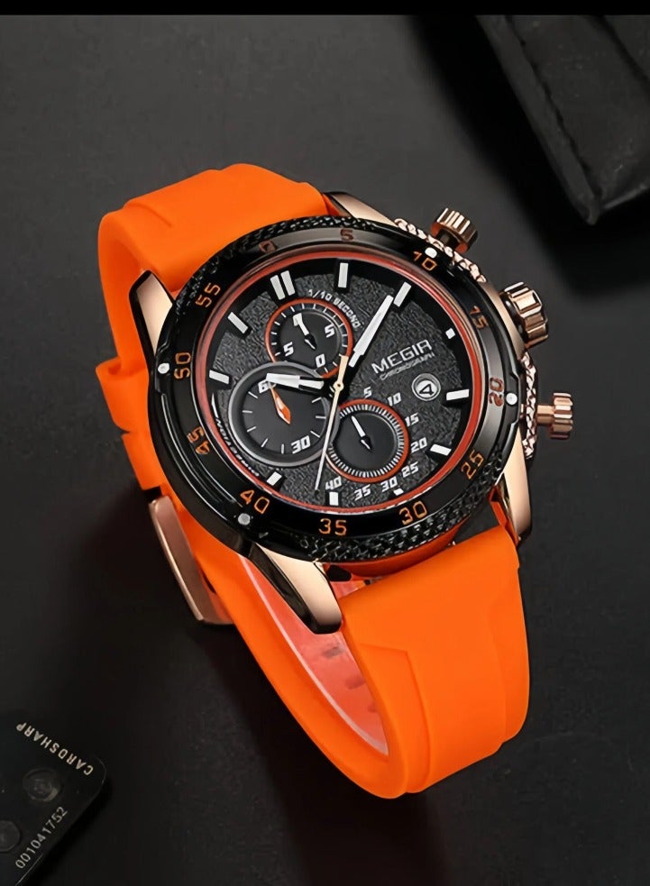ميجر ساعة الرجال بحزام سيليكون كرونوغراف تناظري 2112G-46mm-Orange - Image 3