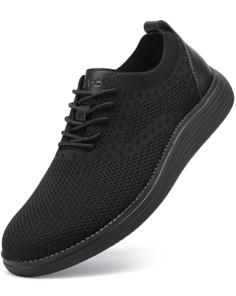 VILOCY Men's Casual Dress Sneakers Oxfords Business Shoes Lace Up Lightweight Comfortable Breathable Walking Knit Mesh Fashion Sneakers Tennis All Black,EU46 - Image 1