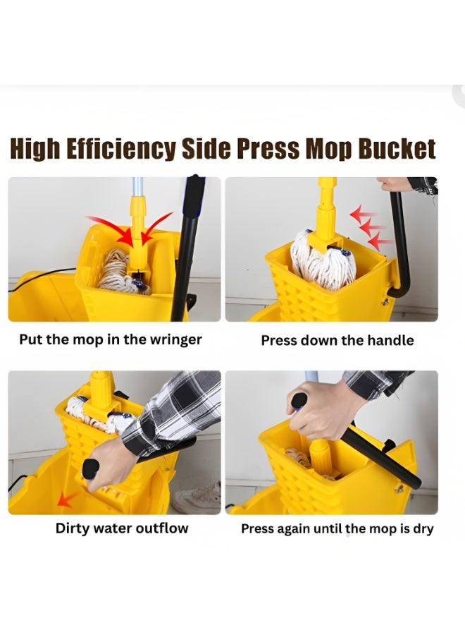 مورال دلو ممسحة بسعة 24 لتر مع عصارة وعجلات – دلو تنظيف متين بمقبض وعلامة تحذير – مثالي للاستخدام المنزلي والتجاري - Image 3