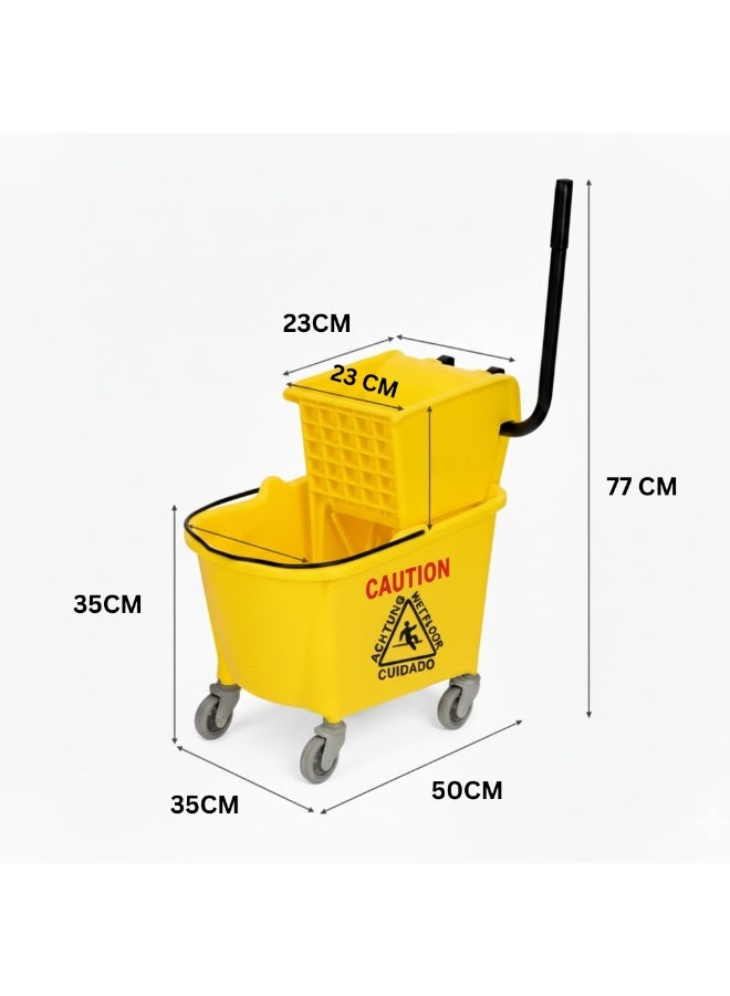 مورال دلو ممسحة بسعة 24 لتر مع عصارة وعجلات – دلو تنظيف متين بمقبض وعلامة تحذير – مثالي للاستخدام المنزلي والتجاري - Image 2