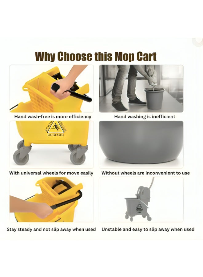 مورال دلو ممسحة بسعة 24 لتر مع عصارة وعجلات – دلو تنظيف متين بمقبض وعلامة تحذير – مثالي للاستخدام المنزلي والتجاري - Image 4