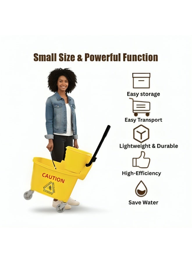 مورال دلو ممسحة بسعة 24 لتر مع عصارة وعجلات – دلو تنظيف متين بمقبض وعلامة تحذير – مثالي للاستخدام المنزلي والتجاري - Image 5