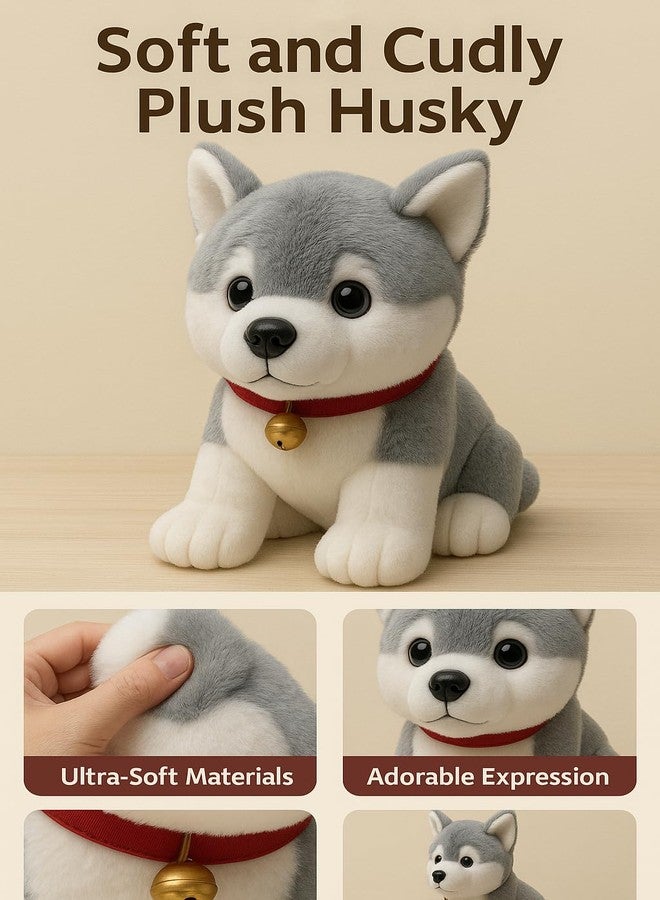 Fun4you Plush Husky Dog Toy, 30cm, Soft Stuffed Animal with Bell Collar, Grey & White - Image 5