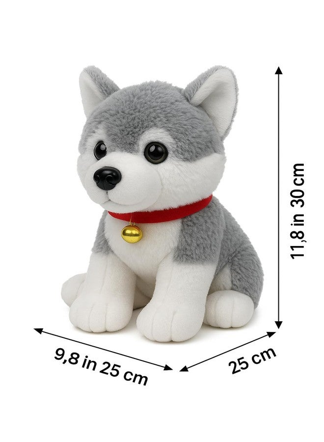 Fun4you Plush Husky Dog Toy, 30cm, Soft Stuffed Animal with Bell Collar, Grey & White - Image 2