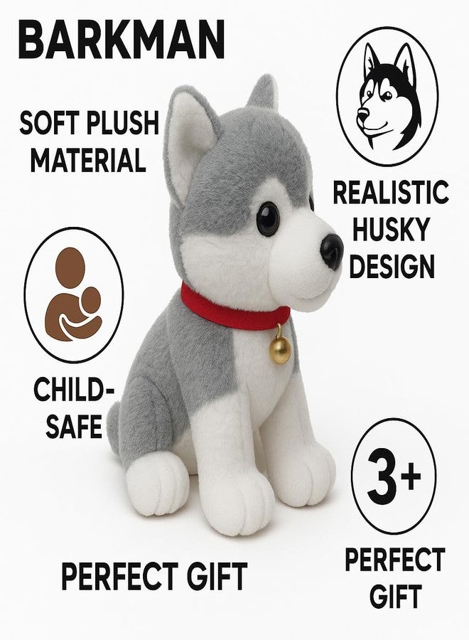 Fun4you Plush Husky Dog Toy, 30cm, Soft Stuffed Animal with Bell Collar, Grey & White - Image 3