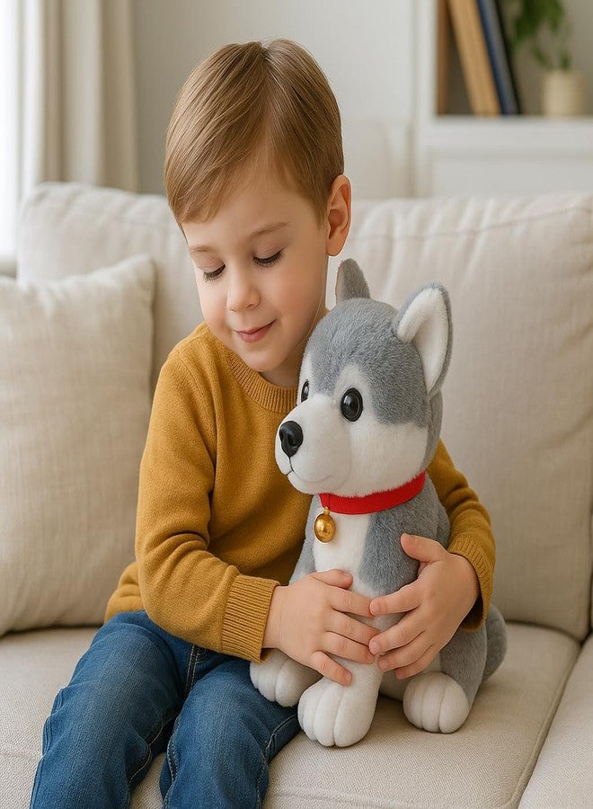 Fun4you Plush Husky Dog Toy, 30cm, Soft Stuffed Animal with Bell Collar, Grey & White - Image 4
