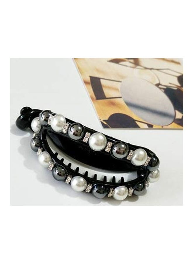 NIBEMINENT 2 Piece Pearl Bow Banana Hair Clip Black/White - Image 4