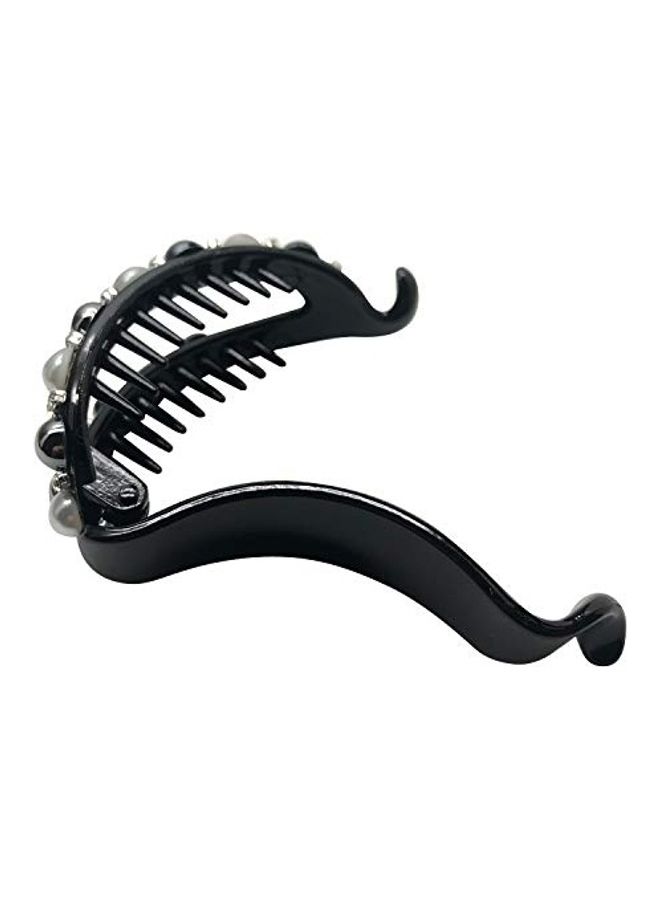 NIBEMINENT 2 Piece Pearl Bow Banana Hair Clip Black/White - Image 2