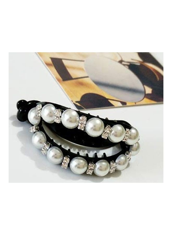 NIBEMINENT 2 Piece Pearl Bow Banana Hair Clip Black/White - Image 5