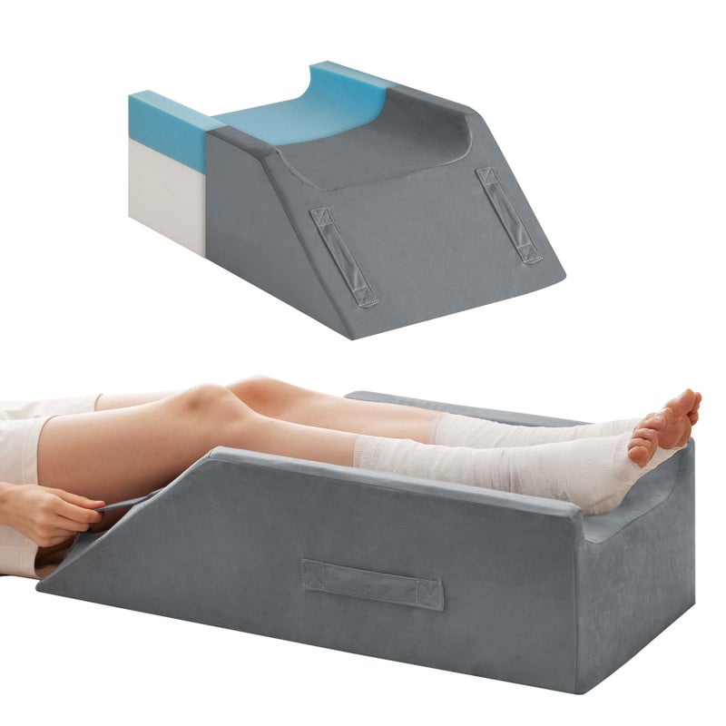 MEGCXIT Double Leg Elevation Pillows for After Surgery, Memory Foam Leg Elevating Pillow, Leg Pillow Elevation Blood Circulation, Knee Pillow Wedge Pillow for Back Knee Hip Ankle Pain Relief, Grey - Image 1