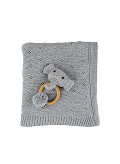 Bumble & Bird Bumble & Bird - Knitted Blanket With Rattle - Grey  - Image 3