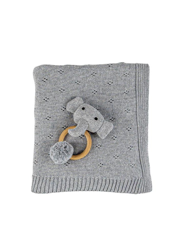 Bumble & Bird - Knitted Blanket With Rattle - Grey - Image 3