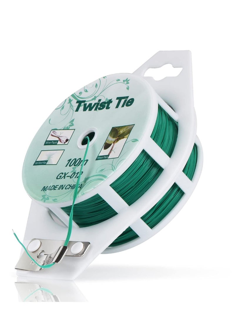 واي آند دي Ydsl 328Ft 100M Twist Ties Green Coated Garden Plant With Cutter For Gardening And Office Organization Home - Image 1
