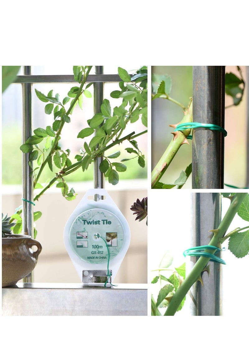 واي آند دي Ydsl 328Ft 100M Twist Ties Green Coated Garden Plant With Cutter For Gardening And Office Organization Home - Image 4