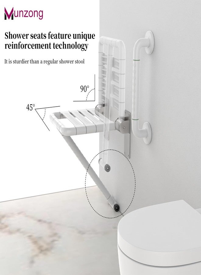 Munzong Wall Mounted Folding Shower Seat with Assist Grab Bar in White - Image 5