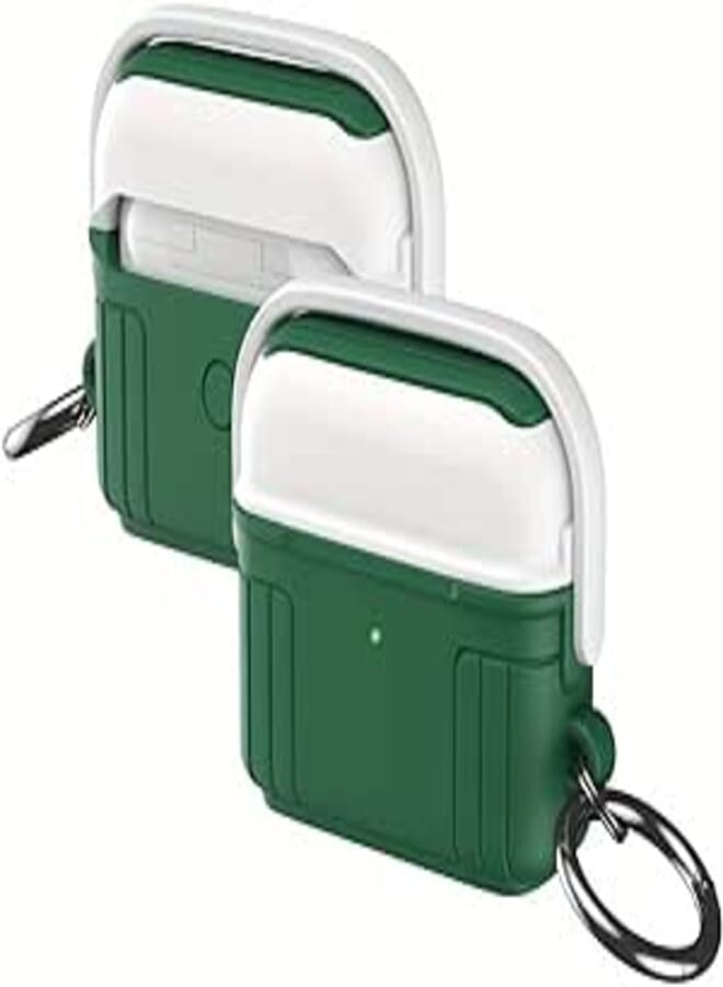 Next Next store Waterproof Case for AirPods Pro 1st Generation, Premium Silicone Protective Case for AirPods Pro, Wireless Charging, Shockproof, Carabiner, LED Visible - by Next store (Green/White)