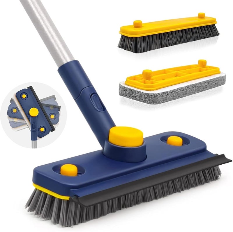 Masroo Cleaning Brush,Bathroom Brush Cleaner Floor,3 in 1 Floor Scrubber Brush with Long Handle,Shower Tub Tile Scrub and Squeegee for Cleaning Bathtub, Bathroom, Sink, Wall, Glass, Patio, Garage - Image 1
