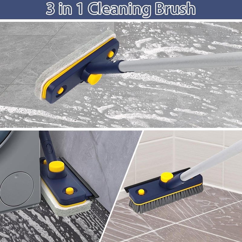 Masroo Cleaning Brush,Bathroom Brush Cleaner Floor,3 in 1 Floor Scrubber Brush with Long Handle,Shower Tub Tile Scrub and Squeegee for Cleaning Bathtub, Bathroom, Sink, Wall, Glass, Patio, Garage - Image 3
