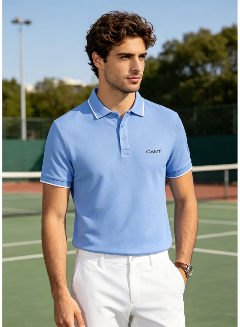 GANT Men's Short Sleeve Polo Shirt Fresh Casual Top - Light Blue - Image 4