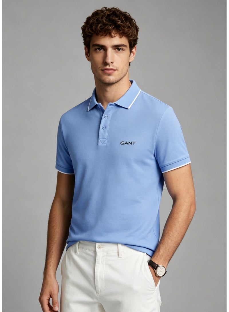 GANT Men's Short Sleeve Polo Shirt Fresh Casual Top - Light Blue - Image 3