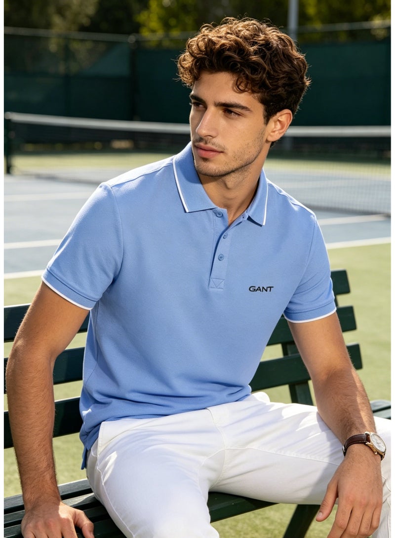 GANT Men's Short Sleeve Polo Shirt Fresh Casual Top - Light Blue - Image 5