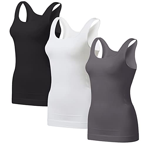 EUYZOU Women's Tummy Control Shapewear Tank Tops - Seamless Compression Top, 3-Pack (Black/White/Grey, Large) - Image 1
