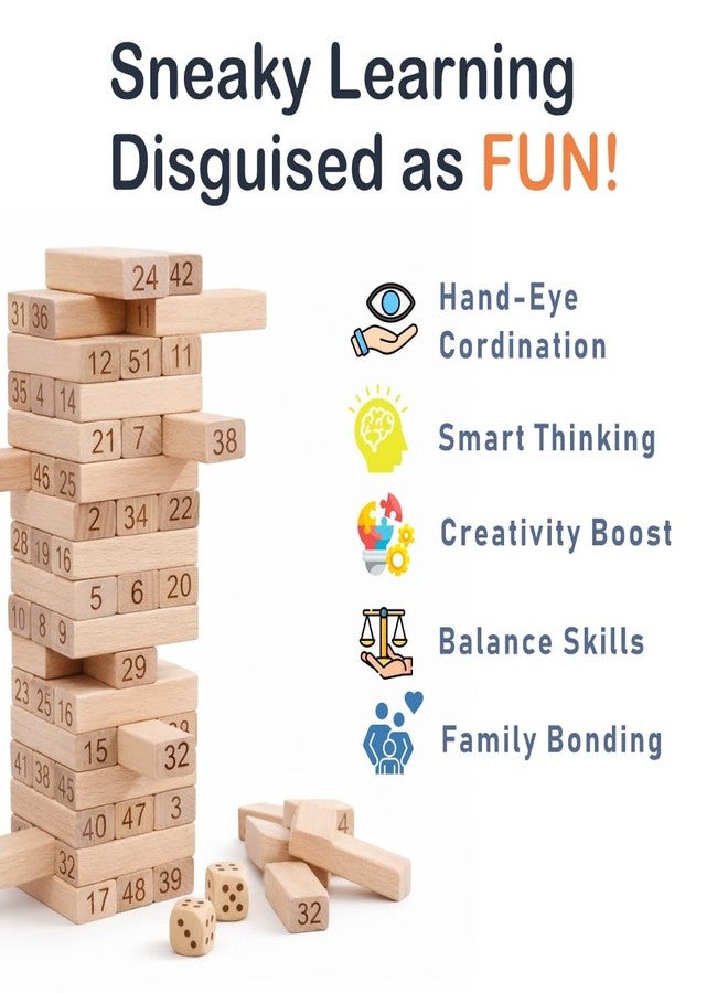 beebox Toy 54 Pcs Wooden Tumbling Tower Game | Classic Stacking & Balancing Blocks Toy for Kids & Adults | Indoor Family & Party Game | Brain Teaser Educational Toy for Boys & Girls - Image 4