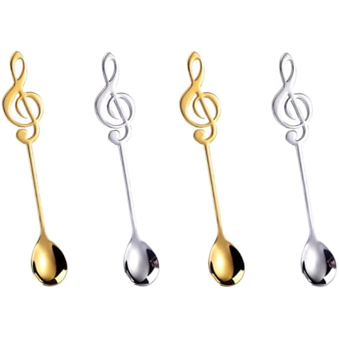 ريحني ملعقة قهوة من الفولاذ المقاوم للصدأ 4 قطعة، ملعقة آيس كريم ملعقة صغيرة نوتة موسيقية، ملاعق شاي صغيرة من الفولاذ المقاوم للصدأ لمطبخ منزل، مشروب مطعم - Image 2