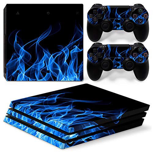 Asokex Ps4 Pro Stickers Full Body Vinyl Skin Decal Cover for PlayStation 4 Pro Console Controllers (with 4pcs Led Lightbar Stickers)(PS4 Pro Console (Blue fire)) - Image 1