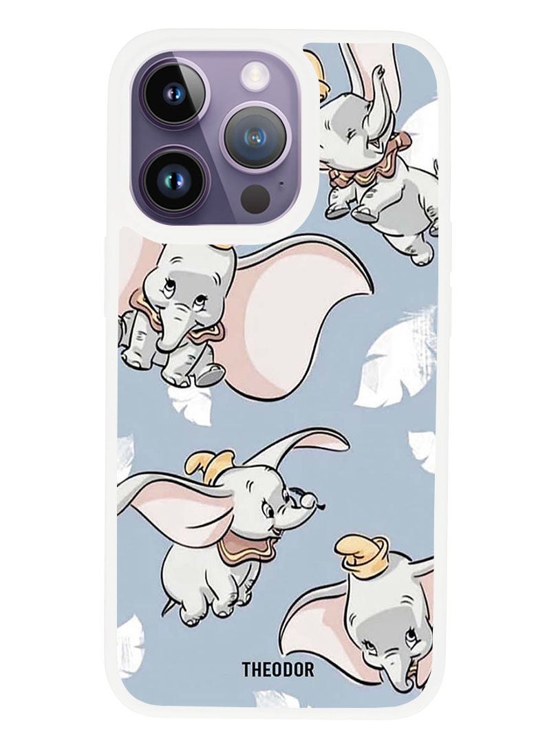 Theodor Protective Case Anti Scratch Shock Proof Cover For APPLE IPHONE 14 PRO Baby Elephant Flying (White Bumper) - Image 1