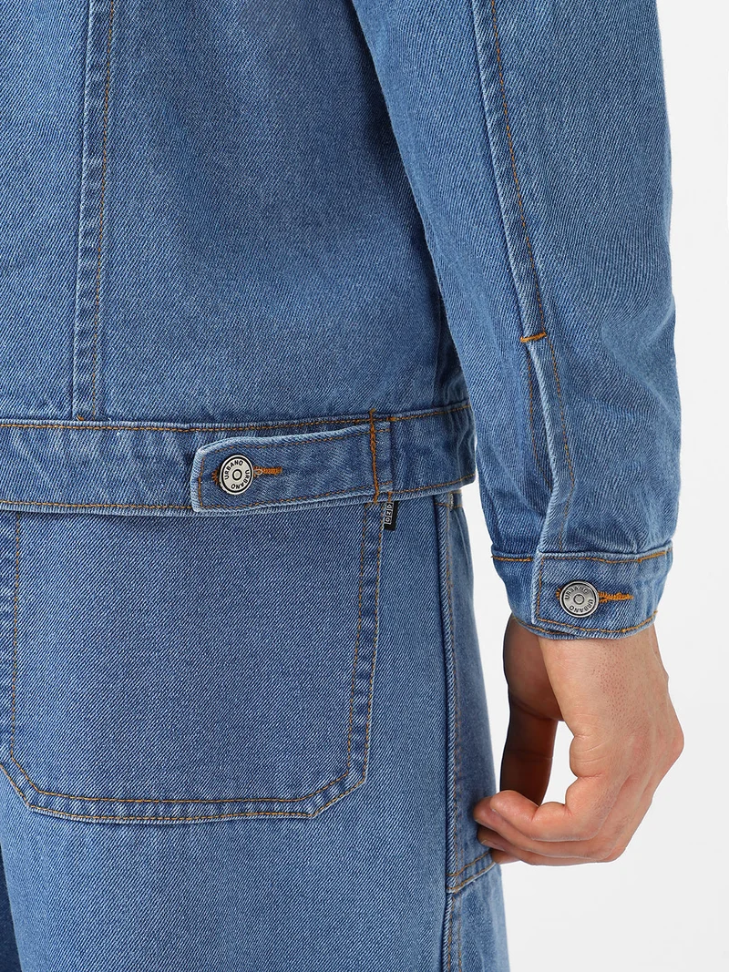 Urbano Fashion  Urbano Fashion Men's Light Blue Solid Regular Fit Washed Full Sleeve Denim Jacket for Men | Best Price UAE