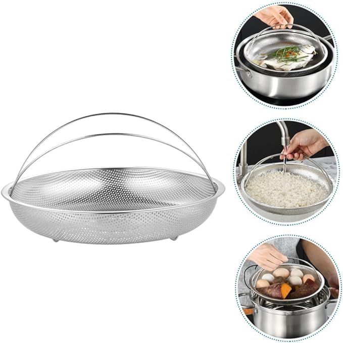 VIDORA Steamer Basket Plate for Cooking Stainless Steel Vegetable Steamer Basket with Handle for Pan and Instant Pot Pan Steamer Basket Insert Strainer and Rice Washer for Cooking Food - Image 2