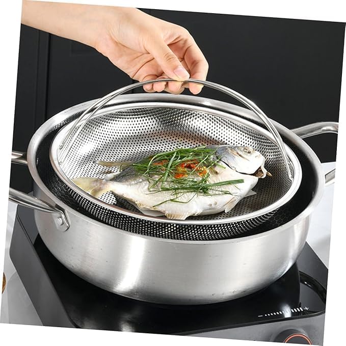 VIDORA Steamer Basket Plate for Cooking Stainless Steel Vegetable Steamer Basket with Handle for Pan and Instant Pot Pan Steamer Basket Insert Strainer and Rice Washer for Cooking Food - Image 4