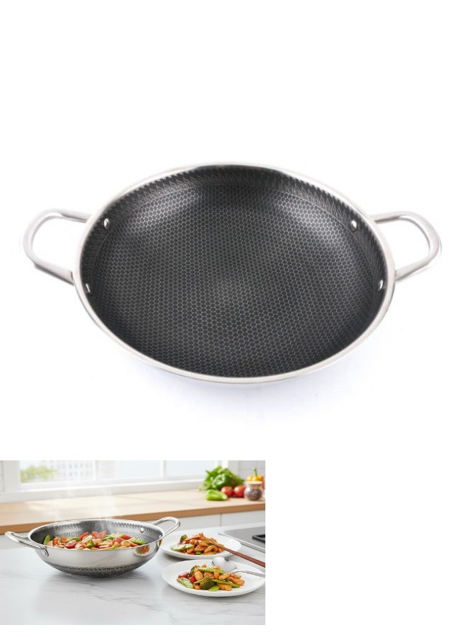 Durable 24cm Stainless Steel Wok Pan – Double Handle Non-Stick Honeycomb Surface for Stir-Fry, Sauté, and Everyday Cooking - Image 1