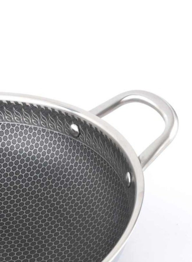 Durable 24cm Stainless Steel Wok Pan – Double Handle Non-Stick Honeycomb Surface for Stir-Fry, Sauté, and Everyday Cooking - Image 2