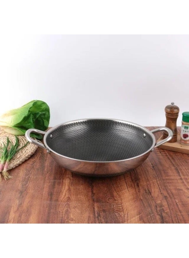 Durable 24cm Stainless Steel Wok Pan – Double Handle Non-Stick Honeycomb Surface for Stir-Fry, Sauté, and Everyday Cooking - Image 5