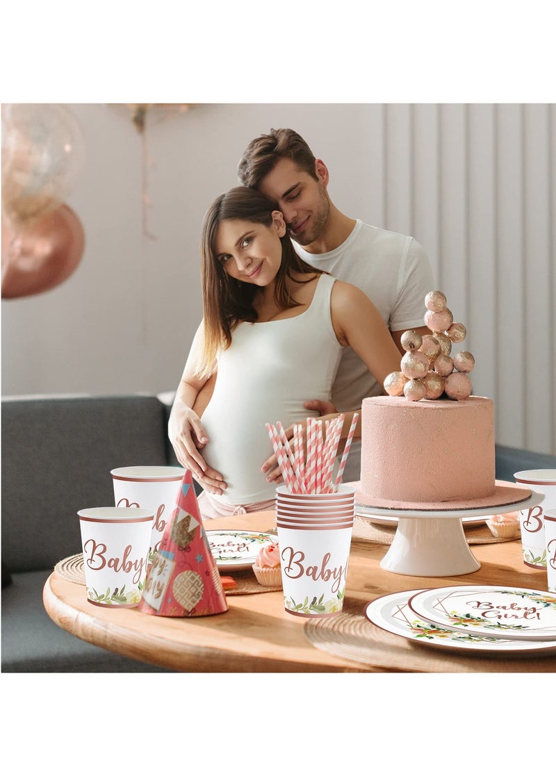 SYOSI Baby Shower Party Plates Cups and Napkins, 120 Pieces Party Paper Tableware Set Pink Baby Girl Disposable Plates for Girls Birthday Party, Baby Shower, Party Floral Decoration(24 Guests)  - Image 3