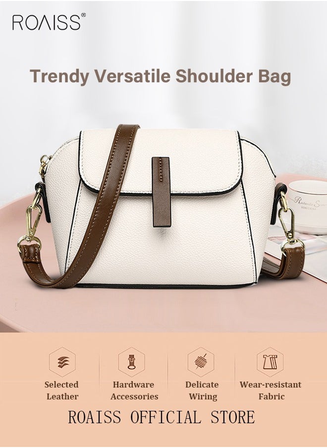 roaiss - Women's New Fashion Bags Soft Leather Simple Classic Crossbody Bag Double Layer Compartment Magnetic Closure Handbag Shell Bag - Image 1
