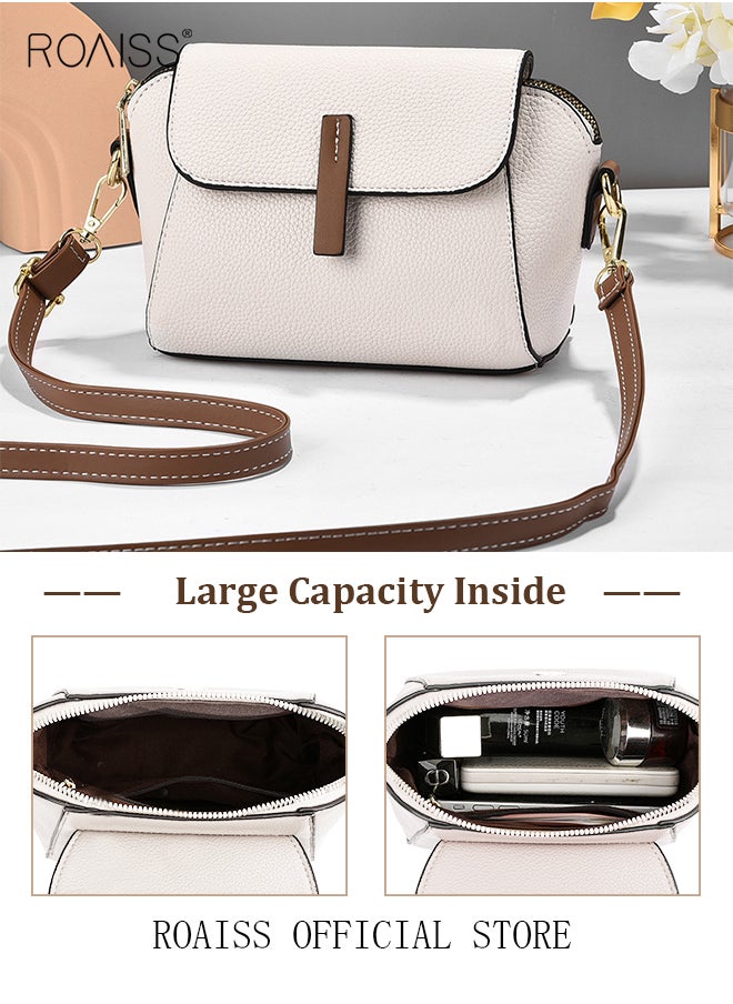 roaiss - Women's New Fashion Bags Soft Leather Simple Classic Crossbody Bag Double Layer Compartment Magnetic Closure Handbag Shell Bag - Image 1