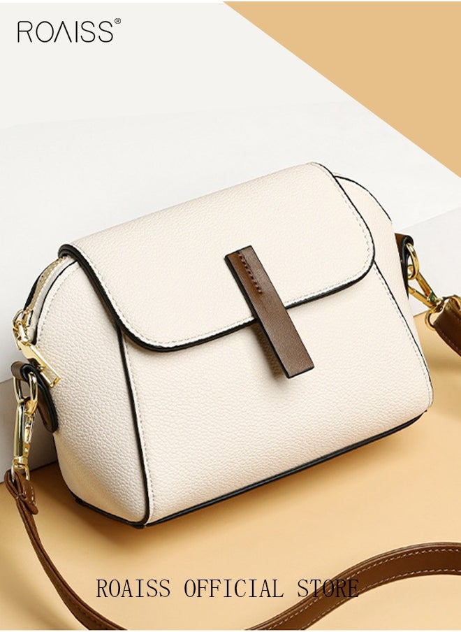 roaiss - Women's New Fashion Bags Soft Leather Simple Classic Crossbody Bag Double Layer Compartment Magnetic Closure Handbag Shell Bag - Image 1