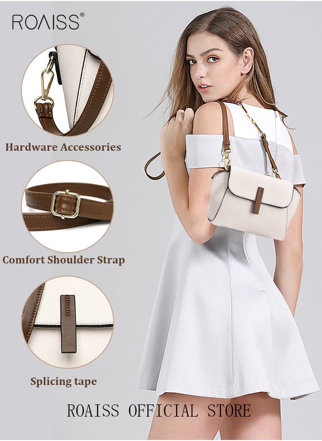 roaiss - Women's New Fashion Bags Soft Leather Simple Classic Crossbody Bag Double Layer Compartment Magnetic Closure Handbag Shell Bag - Image 1