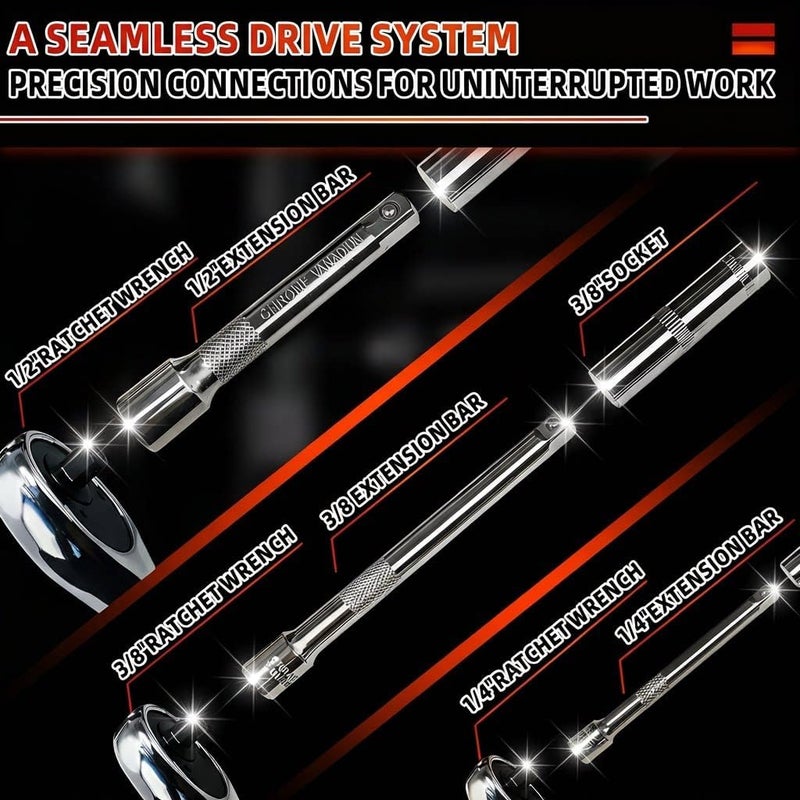 CUBEWAY 172-Piece Socket Wrench Set & Ratchet Set - Professional Car Tool Kit for Mechanics - Image 3