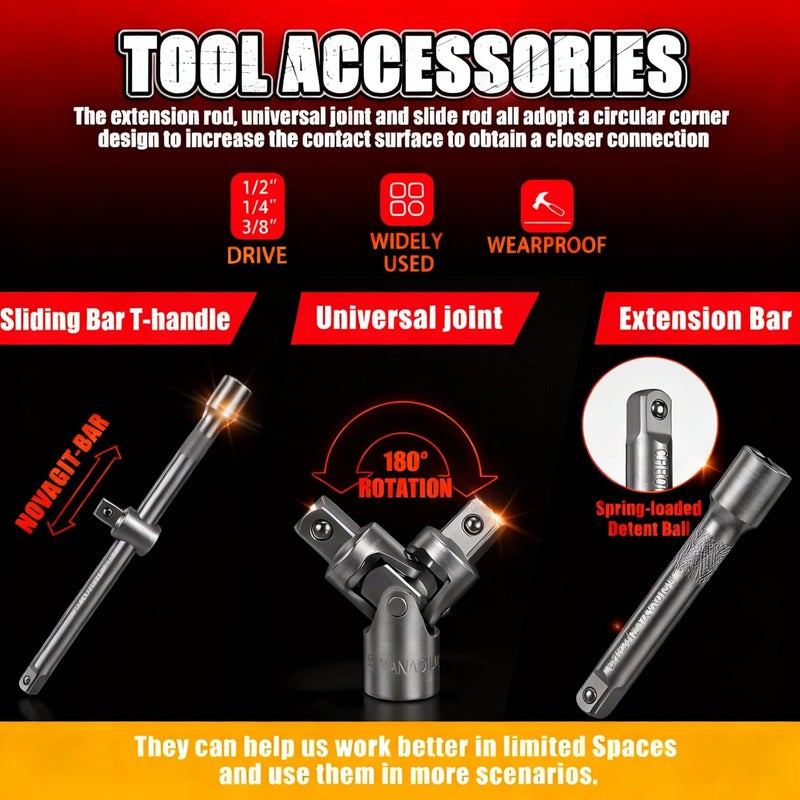CUBEWAY 172-Piece Socket Wrench Set & Ratchet Set - Professional Car Tool Kit for Mechanics - Image 4