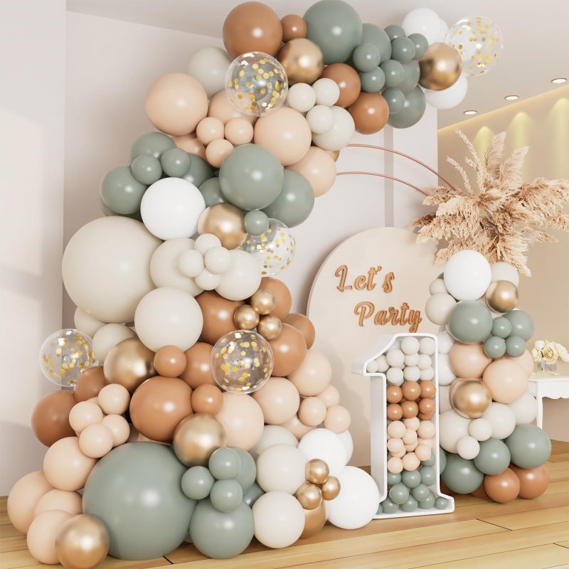 DBKL Dusty Green Nude Balloon Garland Arch Kit Cream White Sand Sage Green Brown Gold Confetti Balloons for Baby Shower Wedding Birthday Gender Reveal Gender Reveal Party Decorations - Image 3
