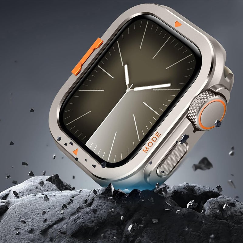 Suphart Metal Bumper Cover Compatible with Apple Watch Series 9/8/7 Case, [Turn 45mm into Ultra Look] Rugged Shockproof Protector with Back Frame for iWatch 45mm, Titanium - Image 5