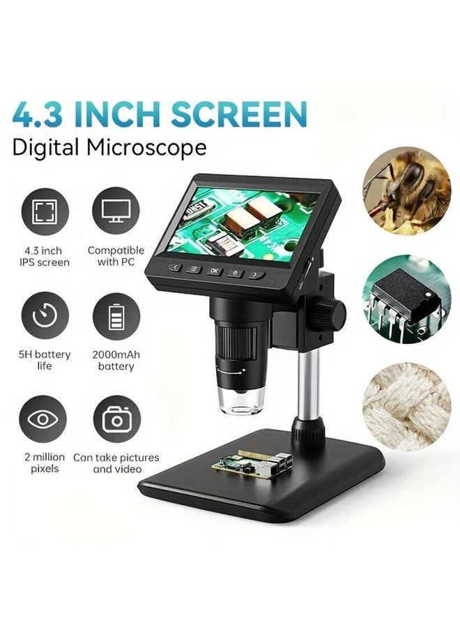 White Digital Microscope 4 3 Inch Screen 1000X HD 1080P Video 2MP Camera PC Compatible Rechargeable Battery - Image 2