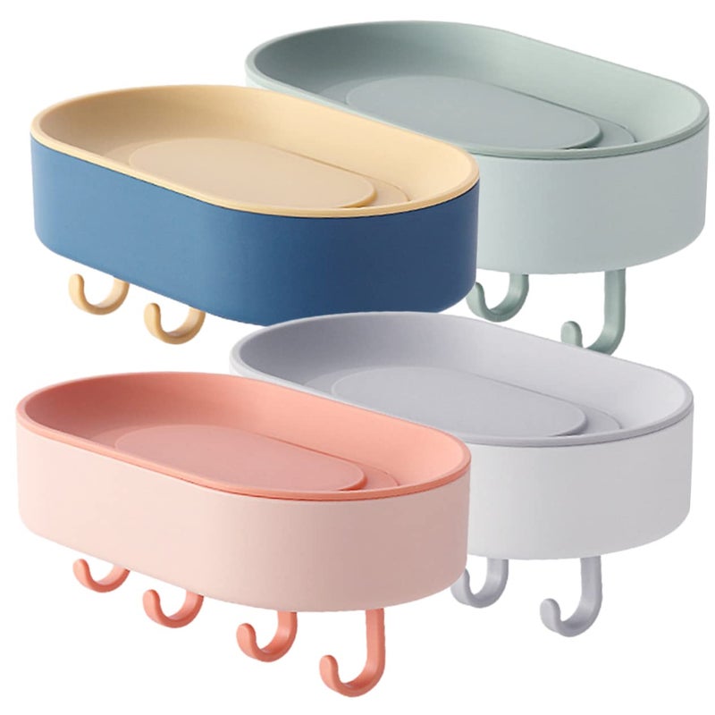 4Pcs Adhesive Soap Dish Holder With Hooks Wall Mounted For Bathroom Kitchen - Image 2