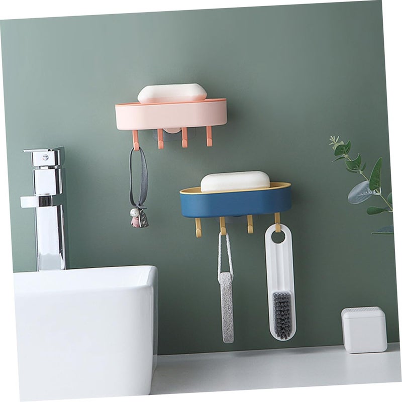 4Pcs Adhesive Soap Dish Holder With Hooks Wall Mounted For Bathroom Kitchen - Image 3